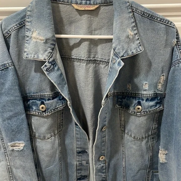 Highway Jeans blue denim Jean long jacket distressed oversized sized XL - Picture 3 of 16